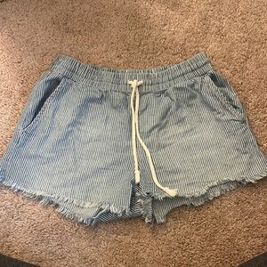Drawstring Chambray Pinstripe Shorts